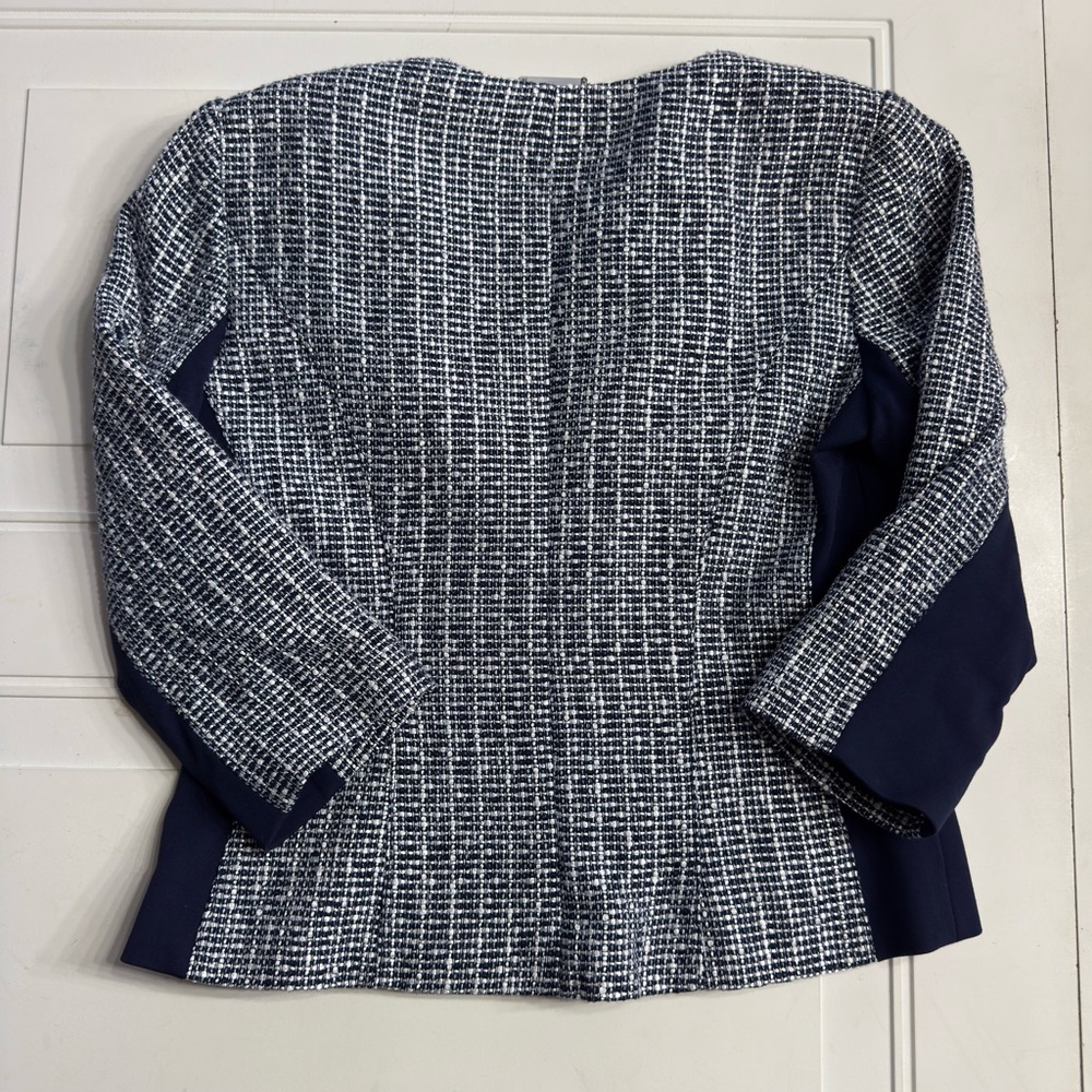 White House Black Market WHBM Women’s 4 Navy Blue White Tweed Blazer Jacket Coat - Picture 5 of 6